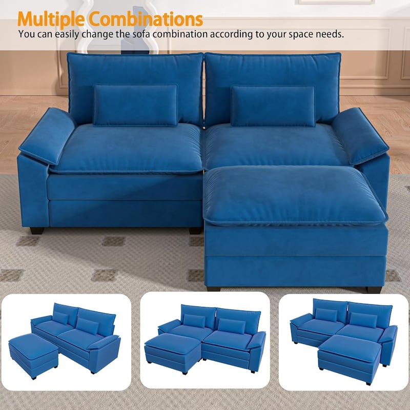 Kullavik Cloud Chenille L-Shaped Sofa, Modular Sectional Sofa with Ottoman, Throw Pillows and Double Layered Cushion