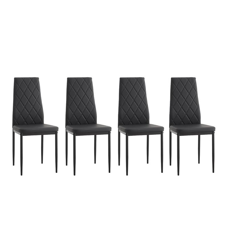Modern Style Dining Set with Rectangular Table and High Back Grid Upholstered Dining Chairs