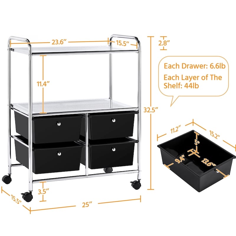Yaheetech Rolling Storage Cart with Metal Rack Shelf Organizer Cart