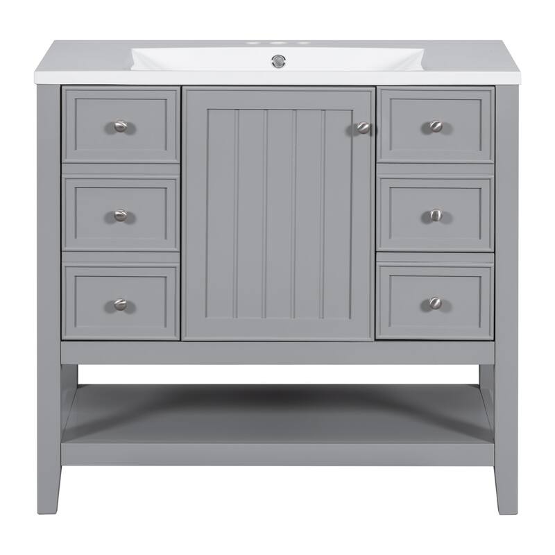 36 Inch Freestanding Bathroom Vanity Set with Drawers and Ceramic Sink