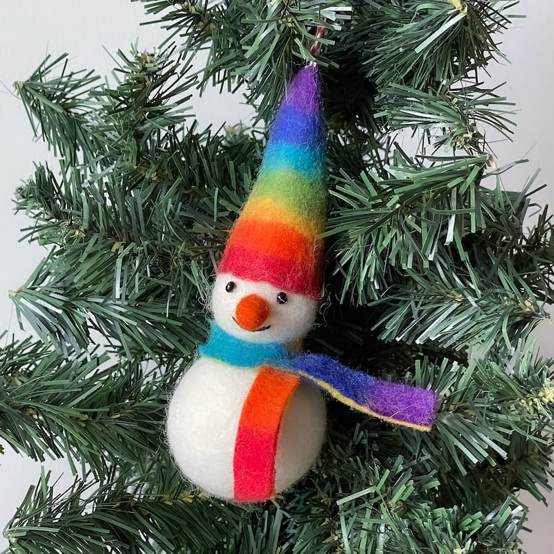 Rainbow Heart and Frosty Handmade Felt Ornaments, Set of 2