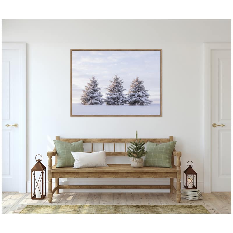 Kate and Laurel Sylvie Beaded Snowy Pine Trees Framed Canvas by Stephanie Klatt