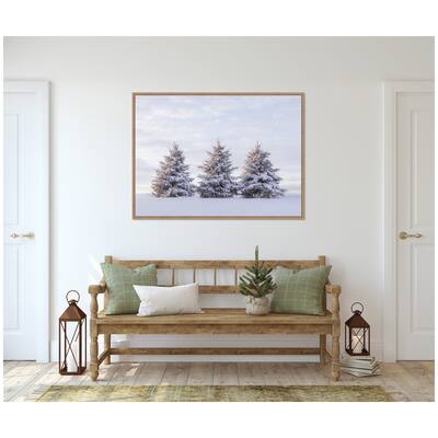 Kate and Laurel Sylvie Beaded Snowy Pine Trees Framed Canvas by Stephanie Klatt