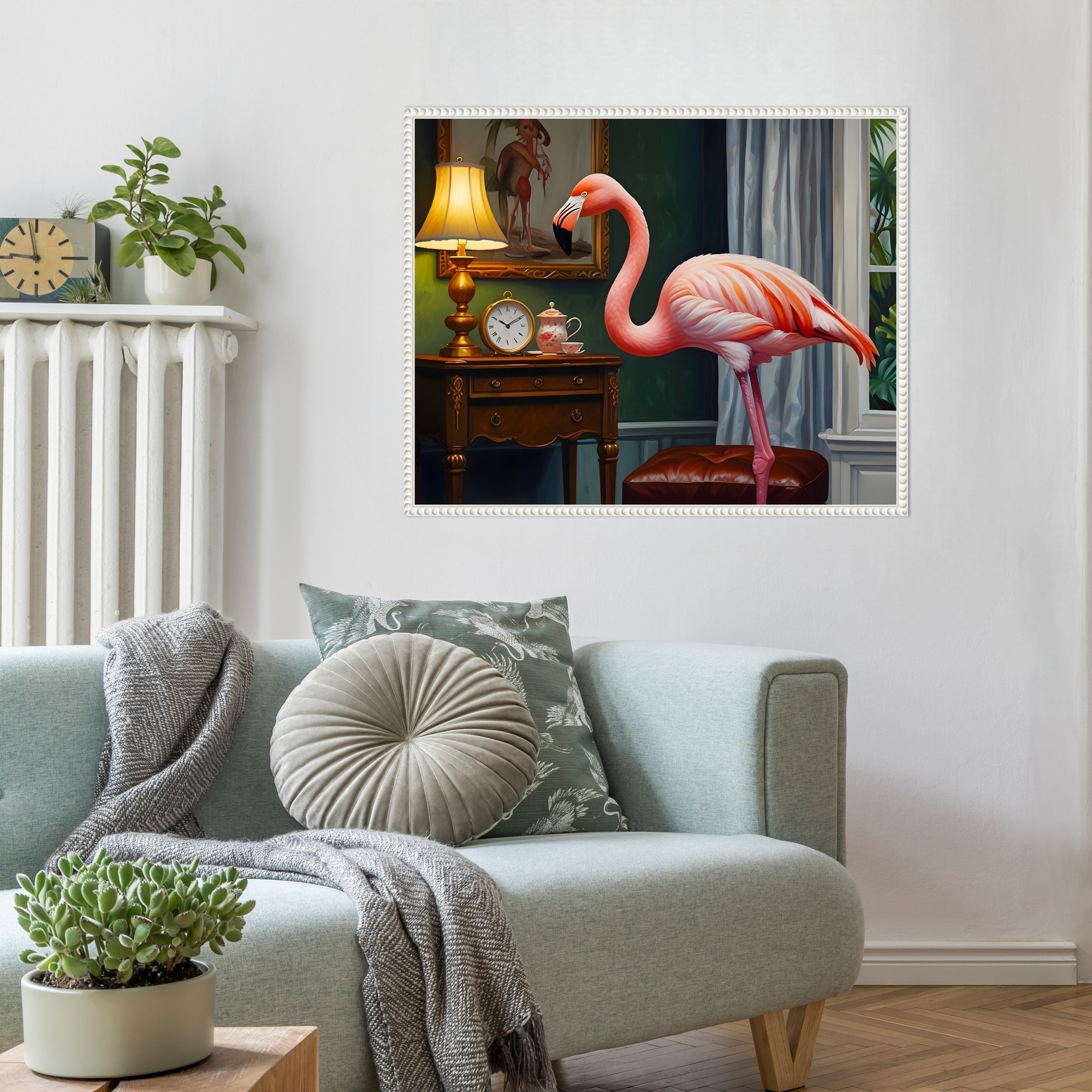 Flamingos Cozy Corner by Kintsugi99 Framed Canvas Wall Art
