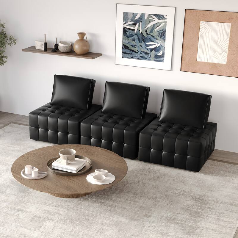 CraftPorch 3-Piece Elegance Button-Tufted PU Upholstered