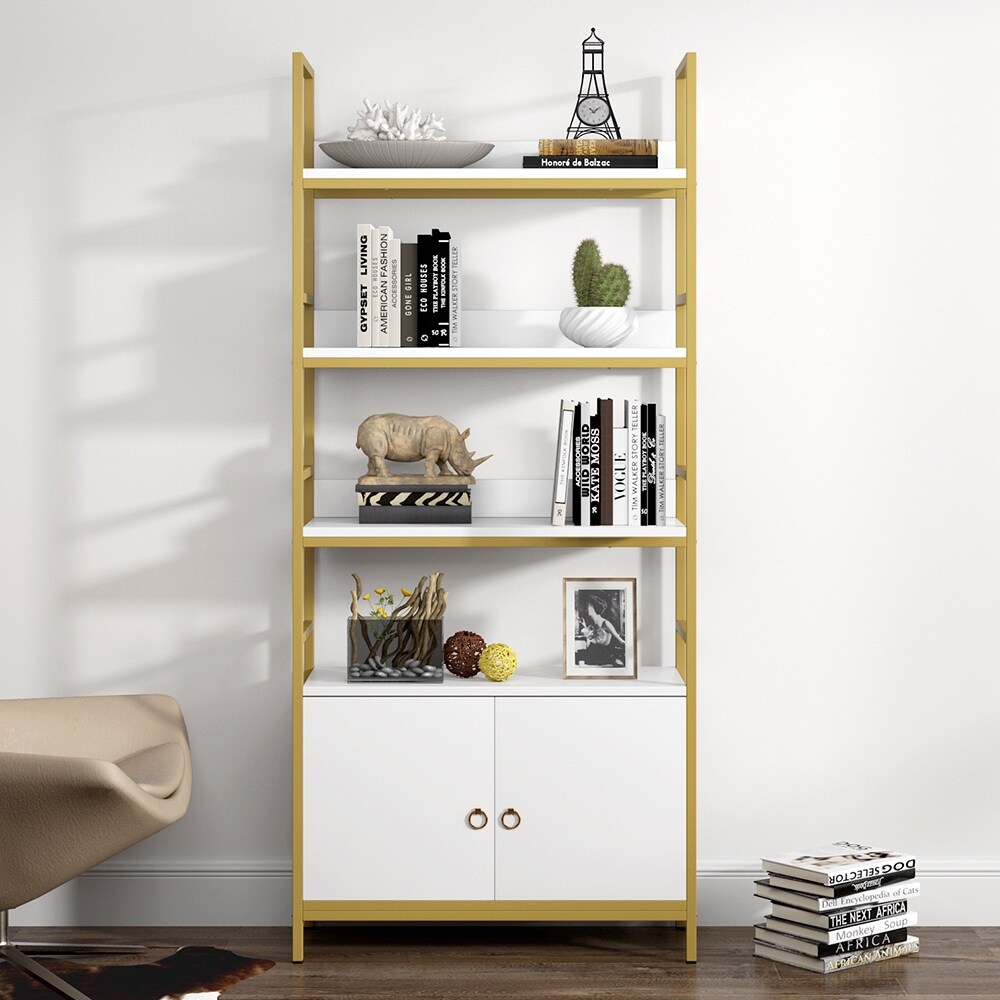 Shop 4 Tier Bookcase With Door White Etagere Standard Bookcase