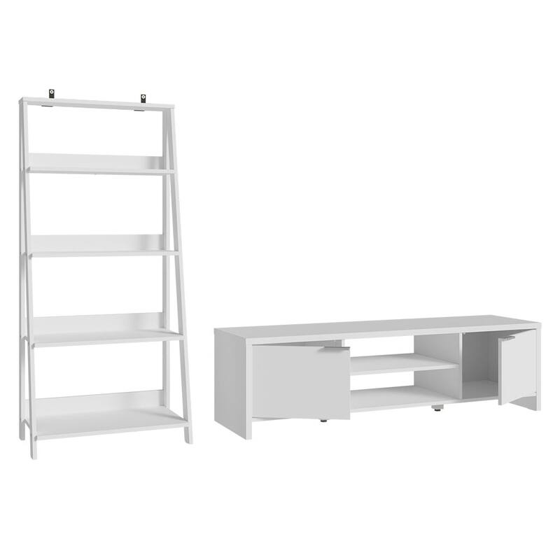 Madesa TV Stand with Storage 65" and Ladder Shelf - White
