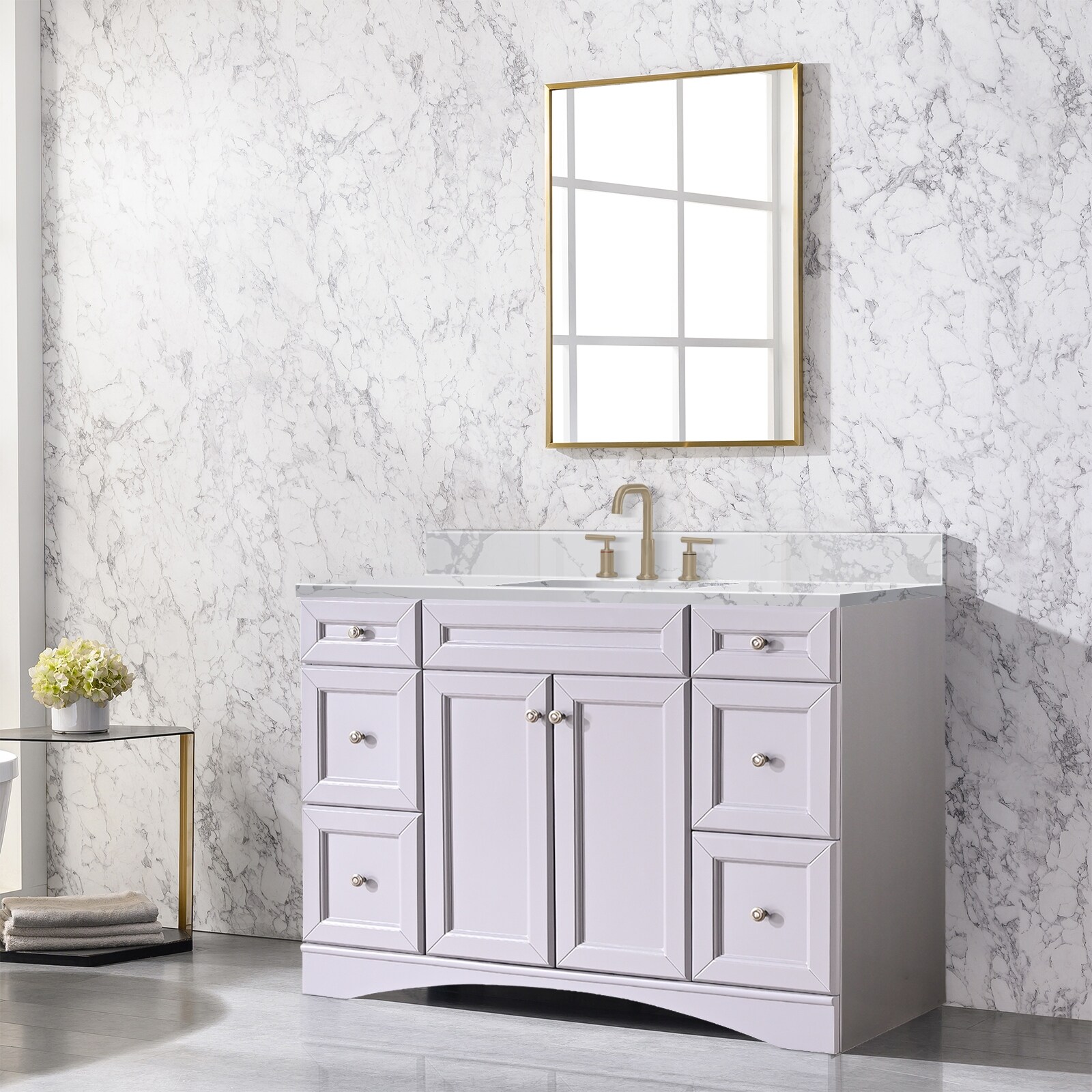 Proox 48 in. Bath Vanity w/ Fish Belly Culture Marble Countertop Single  Rectangle Sink - Bed Bath & Beyond - 34257785