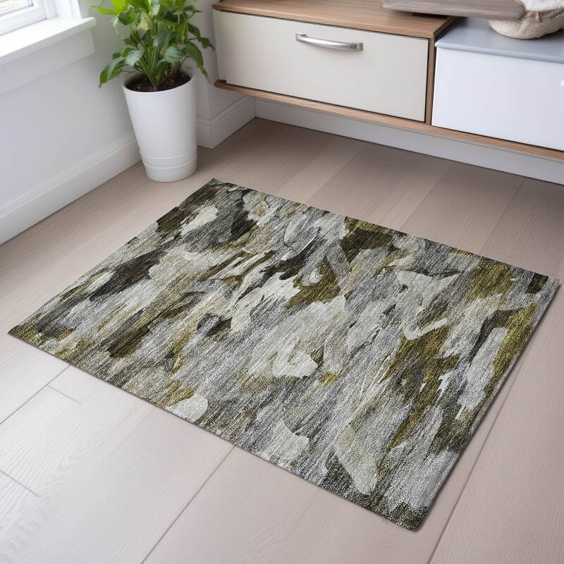 Premium Washable Super Soft Brushstrokes Abstract Mayfield Rug - Granite - 1'8" x 2'6"