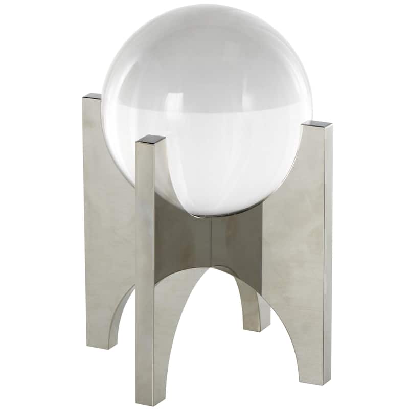 Glass Geometric Decorative Sculpture with Clear Orb and X-Shaped Holder - Silver - Roche River Decor - Silver - 5"W, 8"H