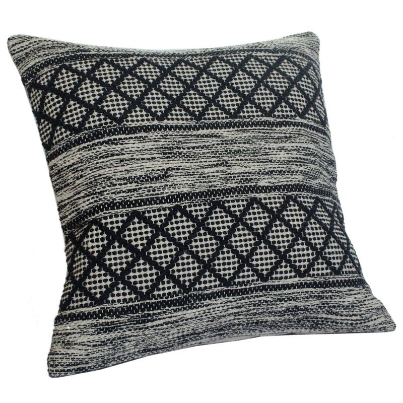 20" Gray and Black Farmhouse Geometric Diamond Square Throw Pillow