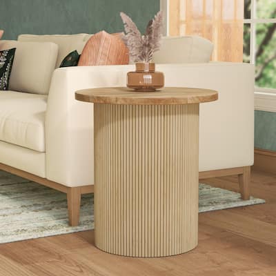 NPD Furniture Kiefer Rattan End Table or Coffee table with Wood Top