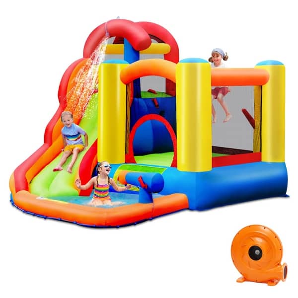 slide 2 of 13, Kid Inflatable Bounce House Water Slide Castle with Blower - Multi - 9" x 10.5" x 7" (L x W x H) Kids