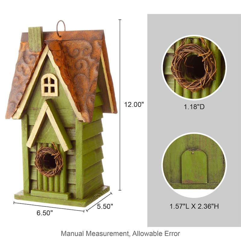 Glitzhome 12"H Retro Distressed Painted Solid Wood Cottage Birdhouse