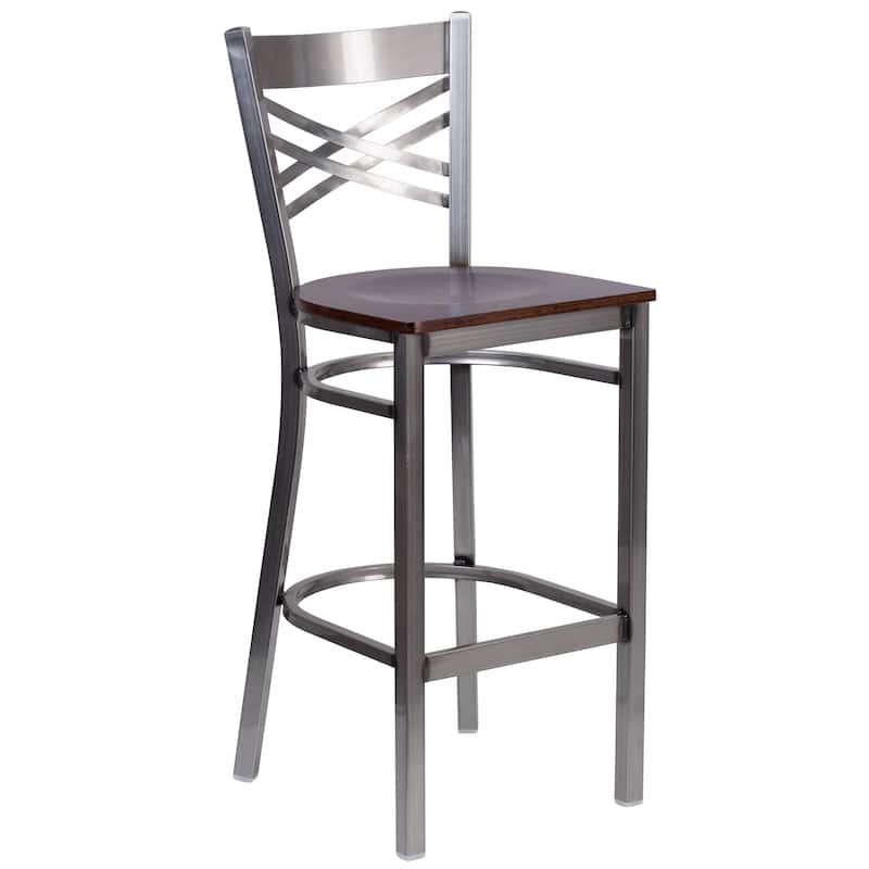 2 Pack Clear Coated ''X'' Back Metal Restaurant Barstool - 17"W x 18"D x 42.25"H