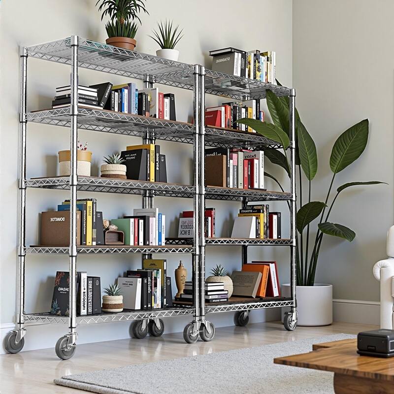 Steel Storage Shelving 6-Tier Utility Shelving Unit with Wheels, Steel Organizer Wire Rack for Home,Kitchen,Office,Garage