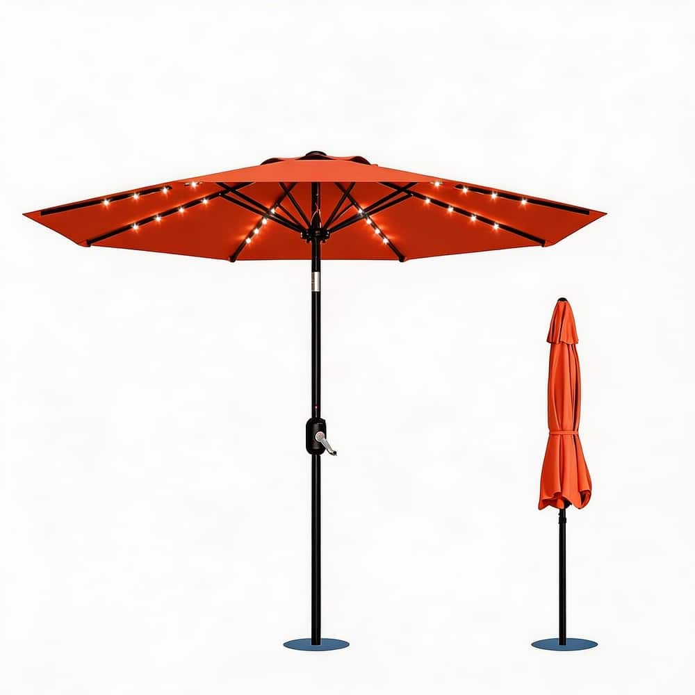 9 ft Patio Umbrella, 8 Sturdy Ribs, with Lights