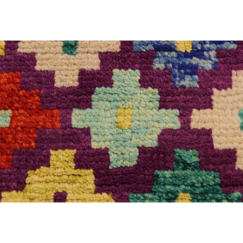 Shabby Chic Balochi Dickson Purple/Beige Hand Knotted Wool Rug - 3'6'' x 4'10''