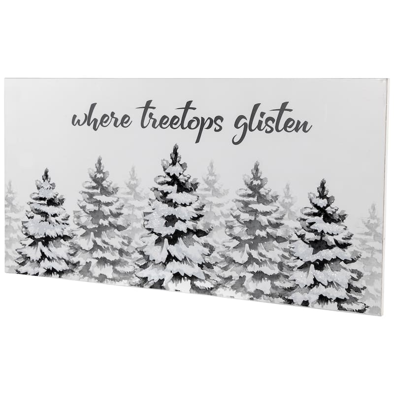 Flocked Christmas Tree "Where Treetops Glisten" Wall Art Decoration - 19.75"