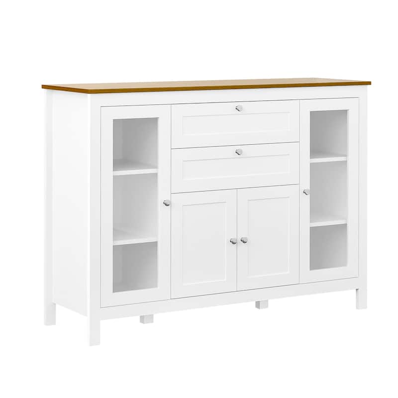 HOMCOM 47" Modern Buffet Cabinet, Storage Sideboard with Glass Door, Pull-Out Drawers and Adjustable Shelving for Kitchen