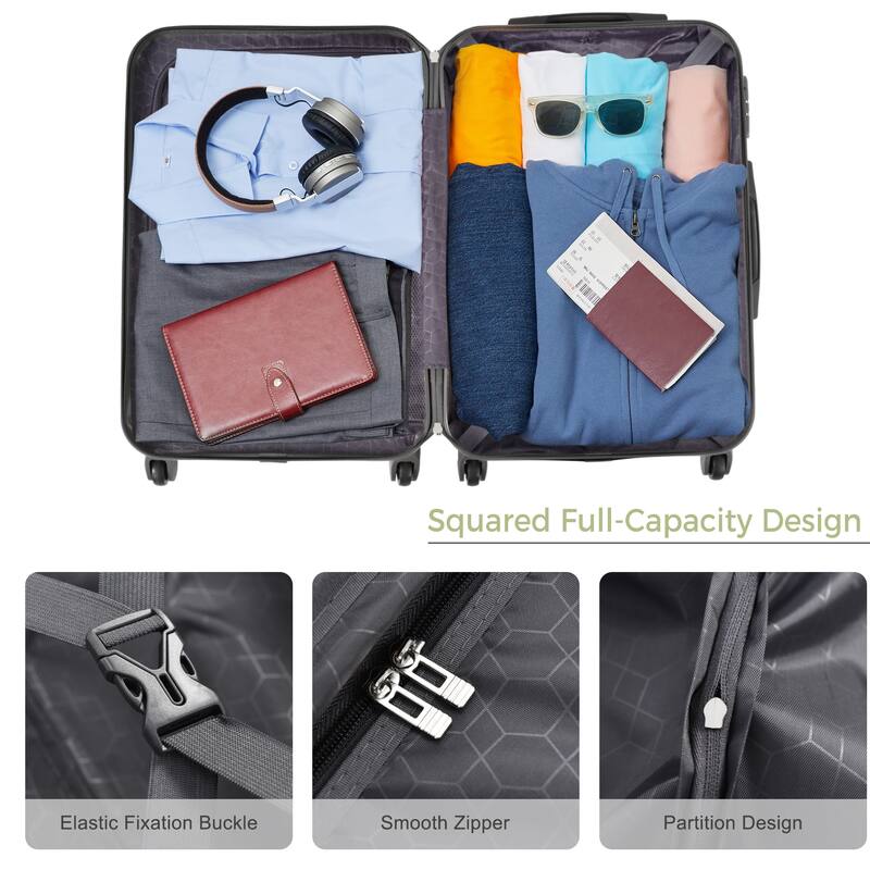 3 Piece Hardside Rugged Travel Luggage Set, Carry on Lightweight Durable Suitcase with Collision-Protection Angle and TSA Lock