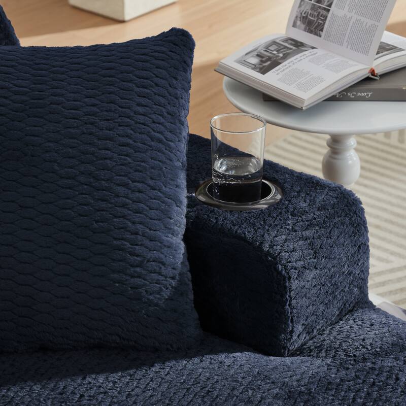 Comfy Sleeper Sofa Single Chaise Lounge w/ Cup Holders & Side Pockets