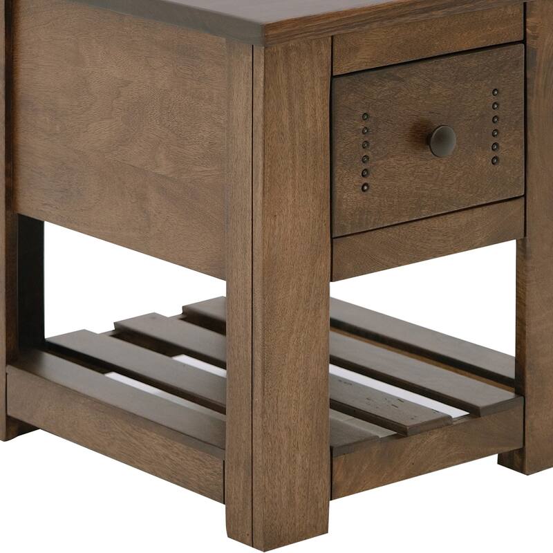Linaa Chairside Table, 1 Drawer, 1 Shelf, Barrel Brown Wood, 24 Inch