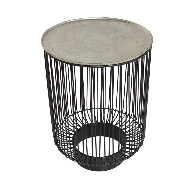 Black Aluminum Open Frame Wire Geometric Coffee Table with Silver Aluminum Top