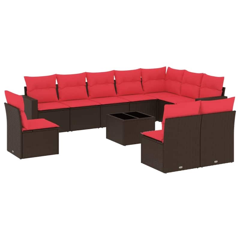 vidaXL Patio Sofa Set with Cushions Outdoor Conversation Furniture Poly Rattan - 25.8" x 24.4" x 27.2"