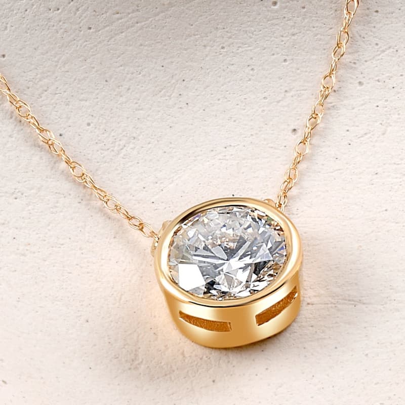 Bliss Diamond 1.88Ct Round Solitaire Diamond Bezel Pendant Yellow Gold Lab Grown