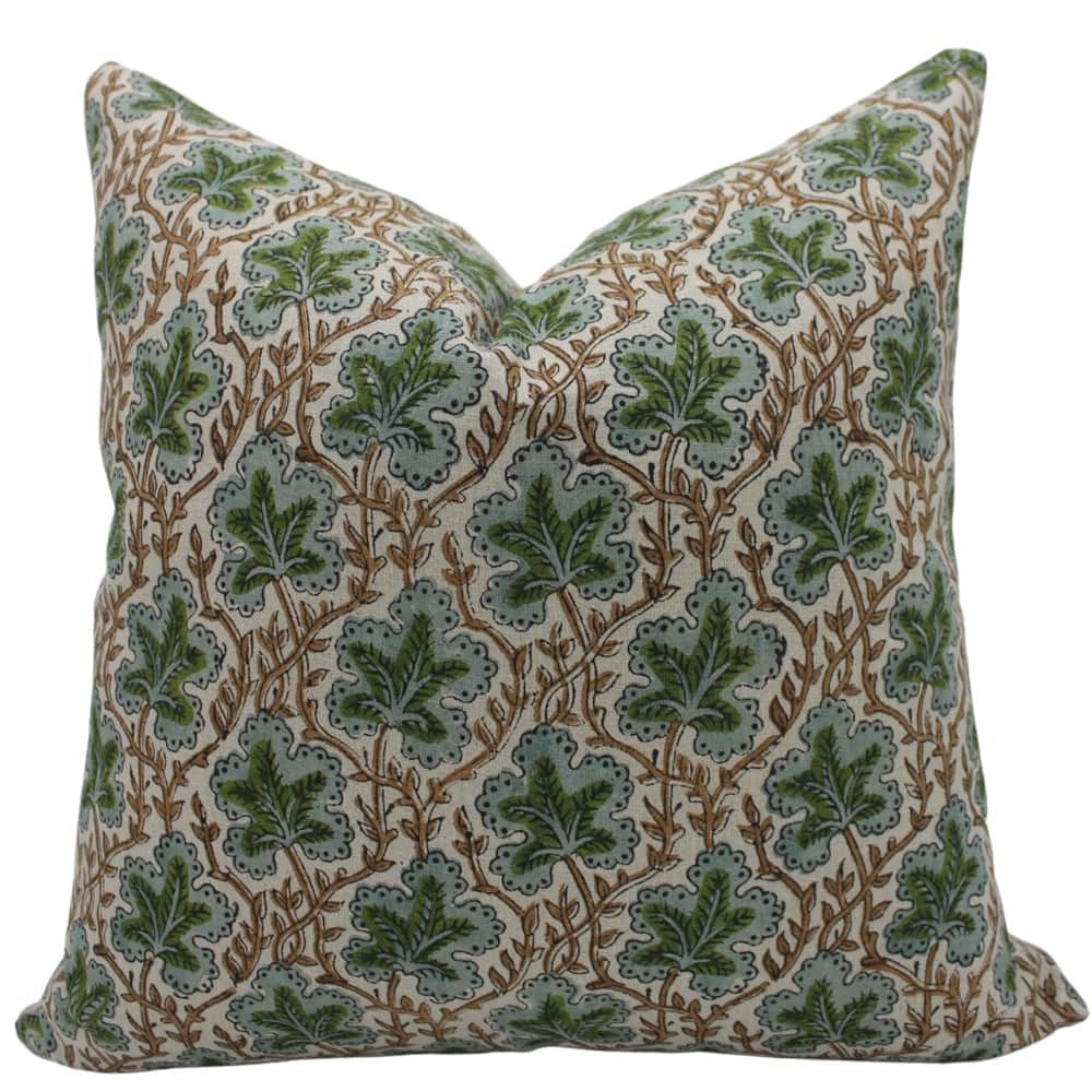 Fabdivine Block Print 12x20 Inch Pillow Cover Pure Linen Floral Farmhouse Decor Accent for Brown Soft, Cushion Case, Kanak Buti