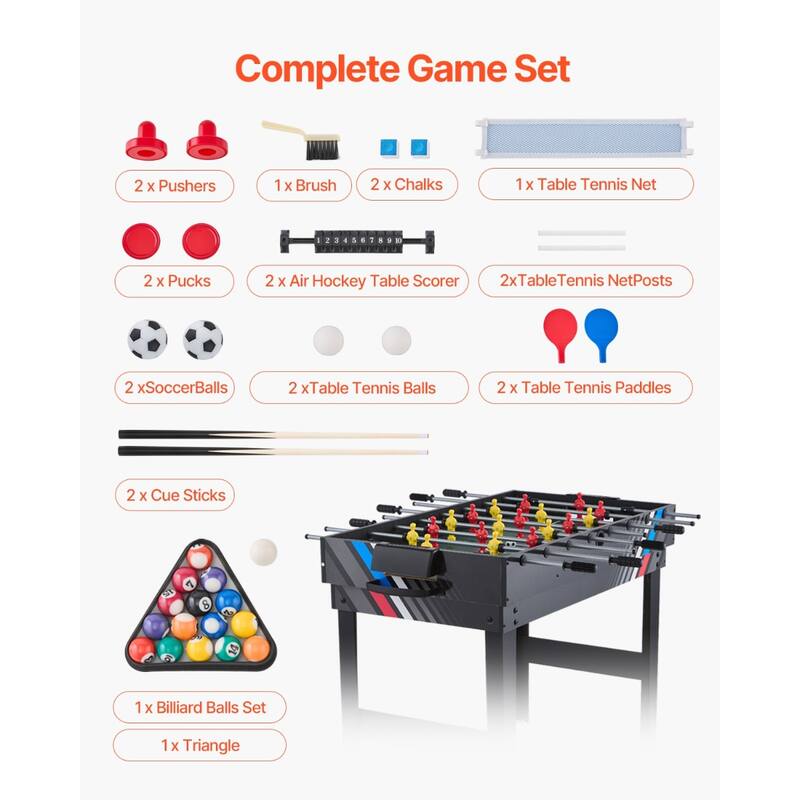 48 Inch 4-in-1 Combo Game Table with Steel Locks Ideal for Basements or Recreation Rooms Suitable for All Ages