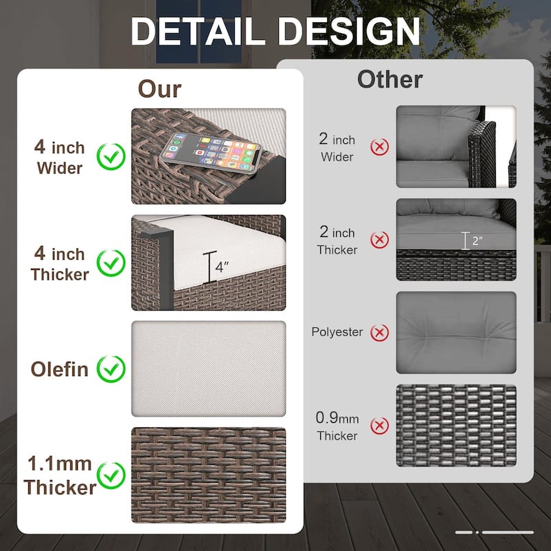 Pocassy Outdoor Wicker 2-Piece Swivel Chair with Cushion