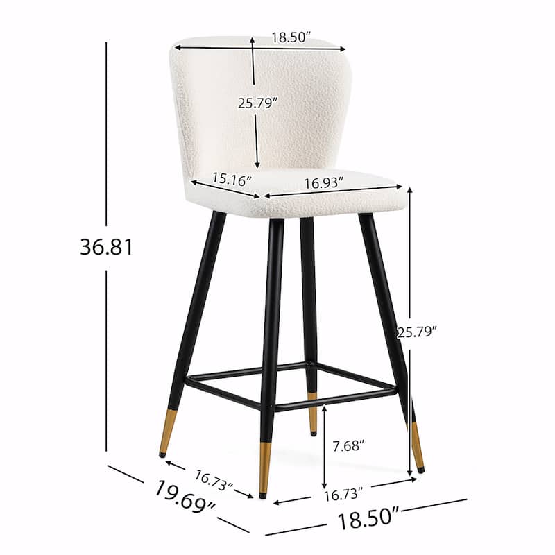 Modern Barstool with White Seat, Black Metal Legs & Gold-Tipped Ends