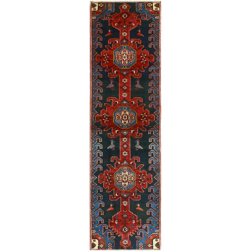Fine Vintage Distressed Alexmar Charcoal/Red Runner - 2'6" x 9'0"