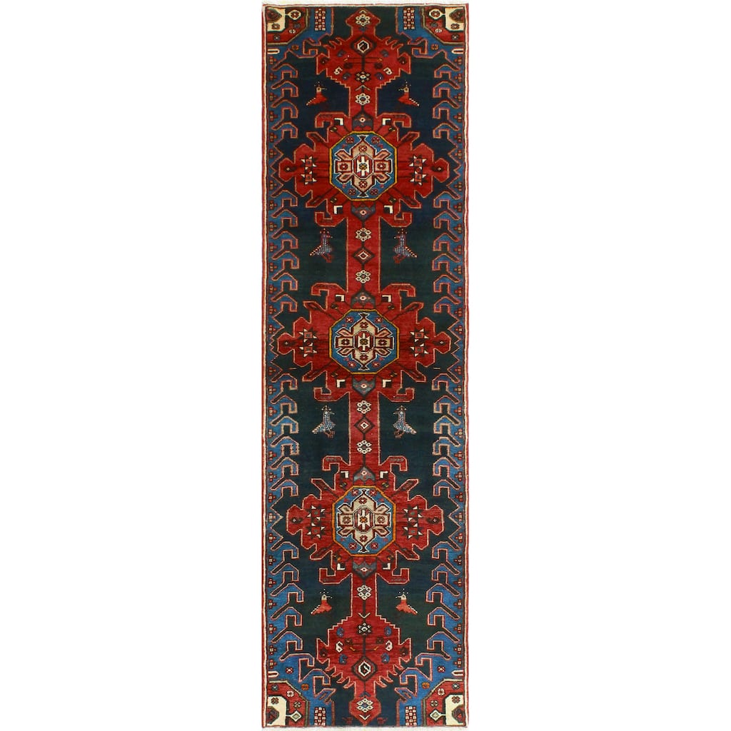 Fine Vintage Distressed Alexmar Charcoal/Red Runner - 2'6" x 9'0"
