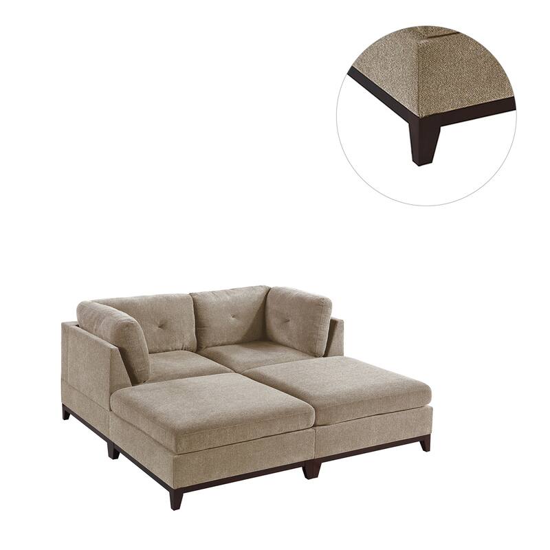 4 Piece Chenille Fabric Modular Corner Sofa and Ottoman Set