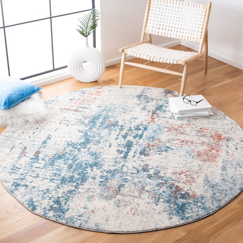 SAFAVIEH Tulum Emmaline Modern Abstract Rug - 6'7" Round - Ivory/Dark Blue