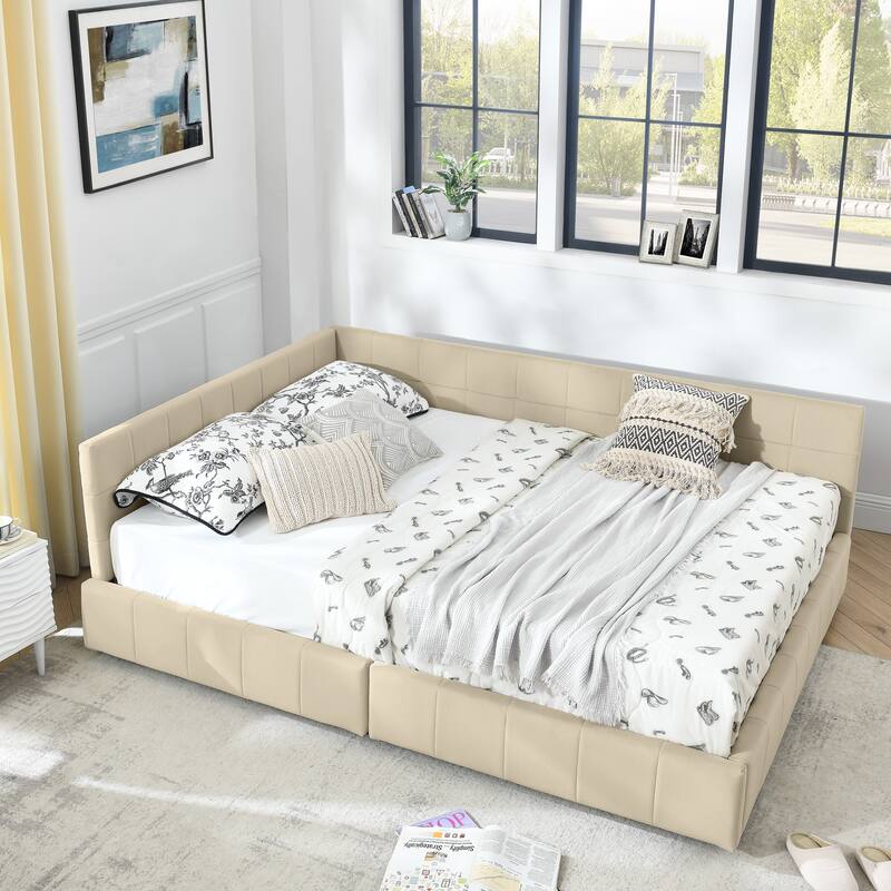 L-shaped Velvet Upholstered Daybed Tufted Sofa Bed with Soft Backrest Armrests - and Optional Corner Storage Day Bed