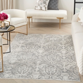 Nourison Iliana Indoor only Grey Damask Area Rug