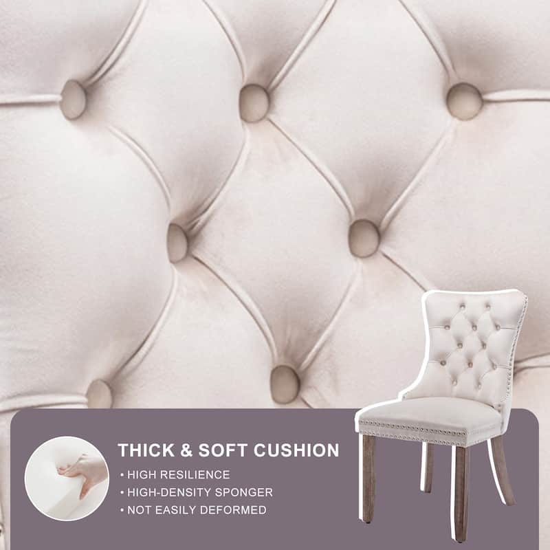 Set of 2 Hollywood Glam Velvet Dining Chairs – Tufted Back with Nailhead Trim and Ring Pull, Modern Accent Side Chairs
