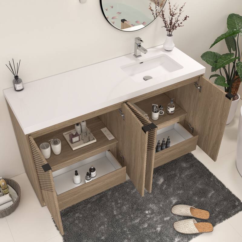 Milano 60" Freestanding Bathroom Vanity with Right White Sink