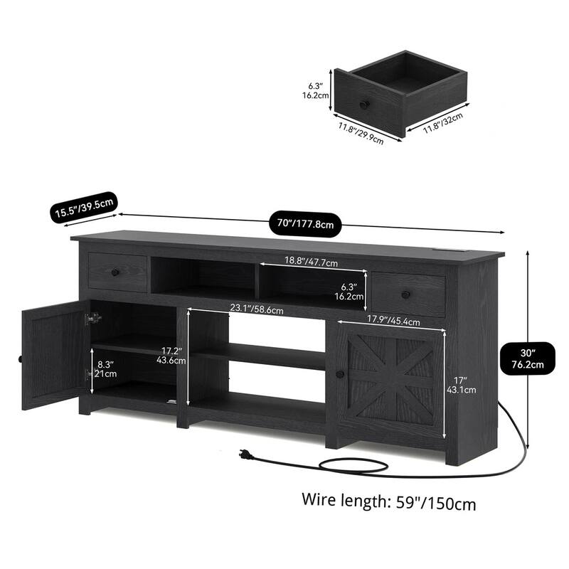 Farmhouse TV Stand 70" with Storage Cabinets for TVs up to 80" - 73 inches