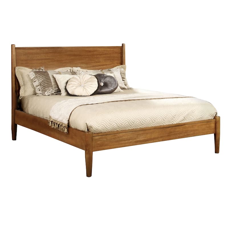 Wooden Full Size Bed with Panel Headboard, Oak Brown