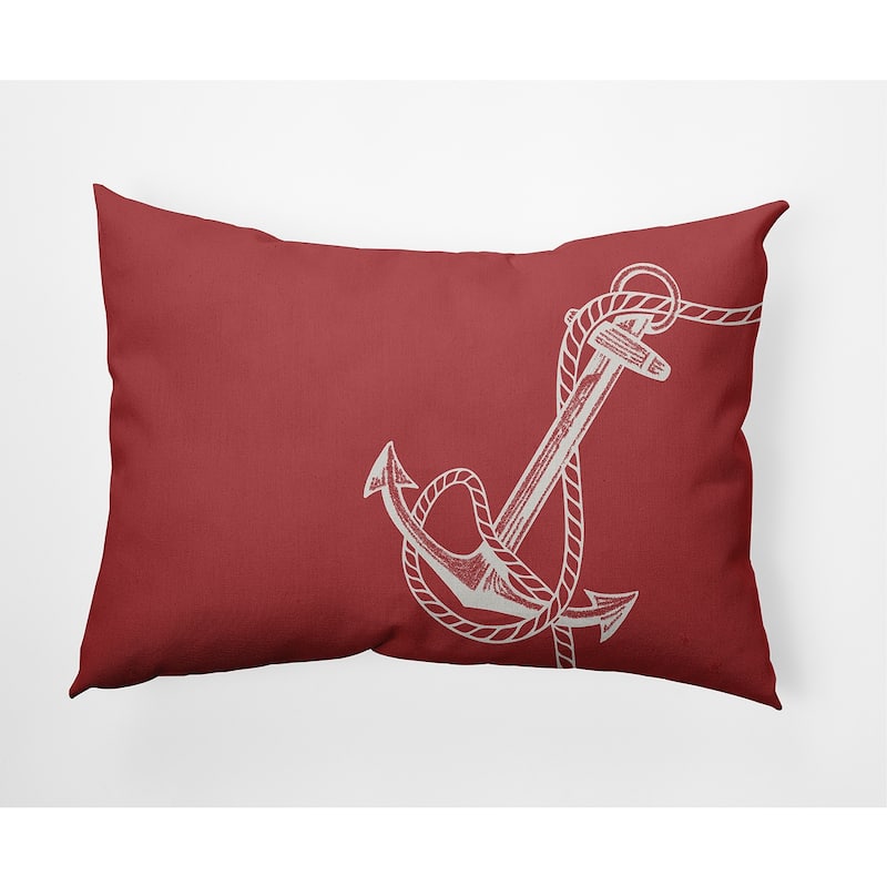 Anchored Nautical Decorative Indoor Pillow - Ligonberry Red - 14" x 20"