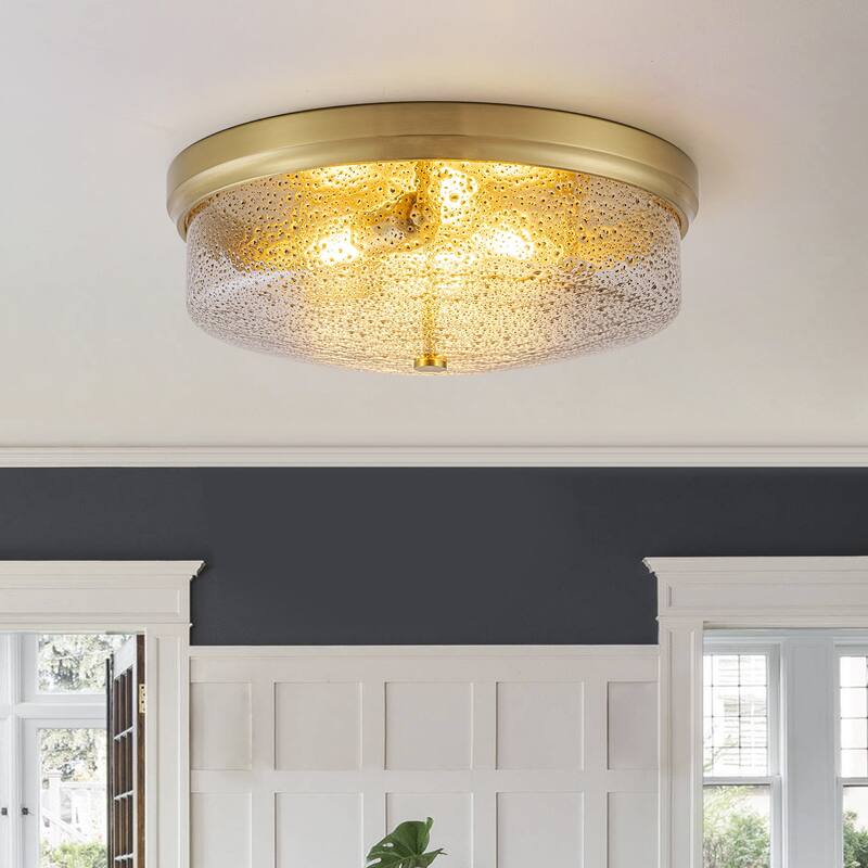 Modern 3-Light Seeded Glass Drum Flush Mount Ceiling Light