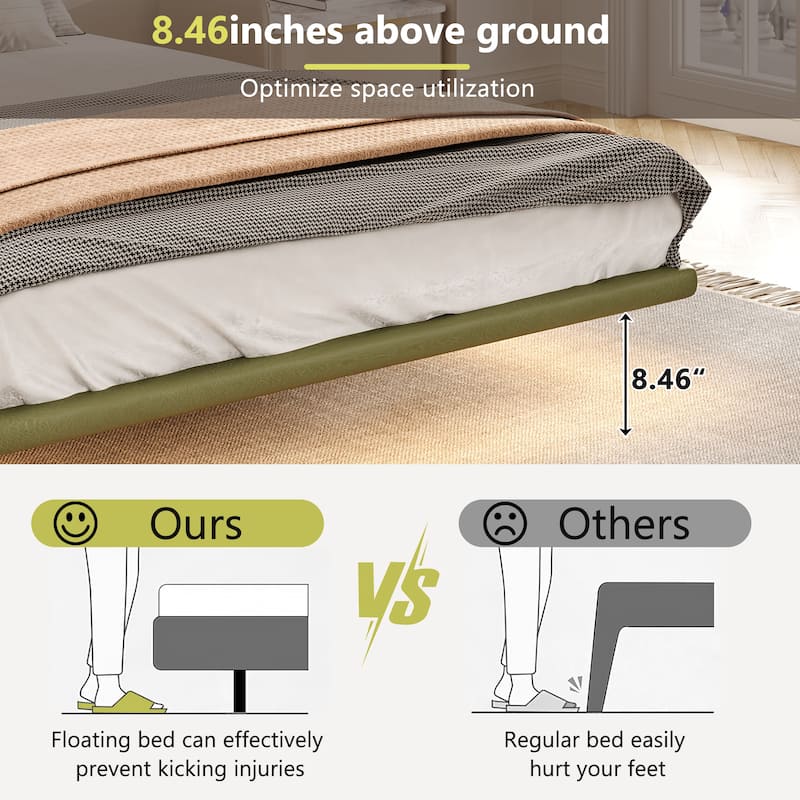 Modern PU Leather Full Size Floating Platform Bed Frame with LED Light