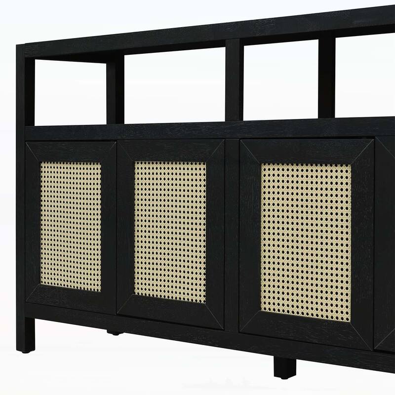 Rattan Buffet Storage Cabinet with Wood Frame