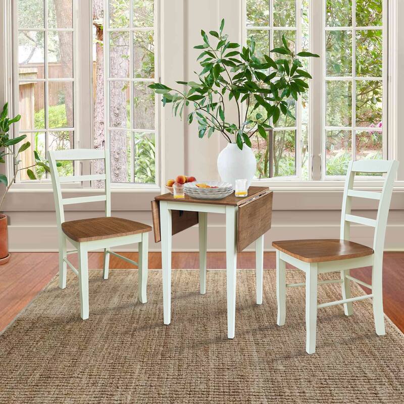 Small Dual Drop Leaf Dining Table with 2 Madrid LadderBack Chairs - 3 Piece Dining Set