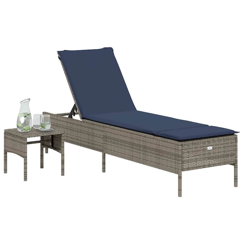 vidaXL Sun Lounger with Table and Cushion Outdoor Poly Rattan Brown/Gray/Black